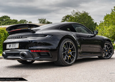 2020 Porsche 911 992 Turbo S Coupe Black off side rear wide view