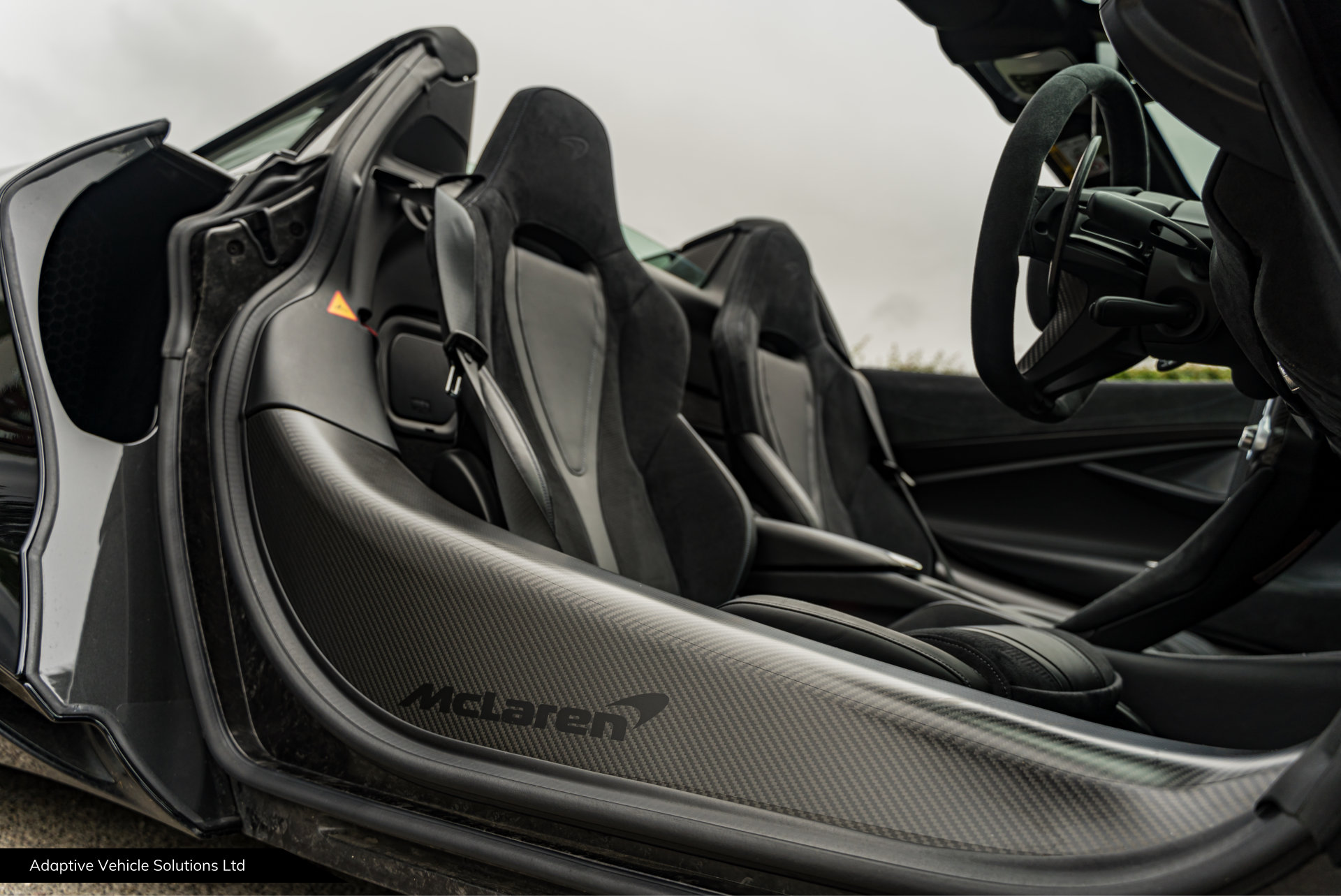 2021 McLaren 720s Spider Performance Black drivers side interior wide angle