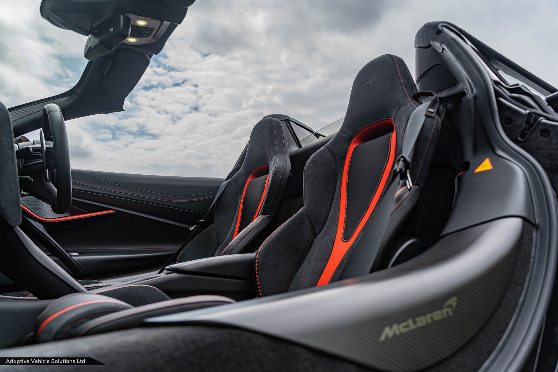 2019 mclaren 720s performance spider storm grey passenger side seat view