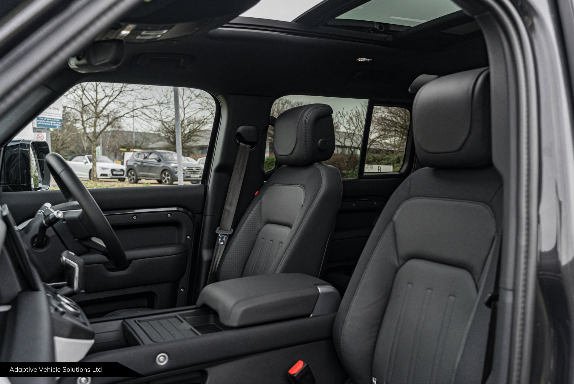 2022 Carpathian Grey Land Rover Defender D300 X-Dynamic HSE passenger side seating view