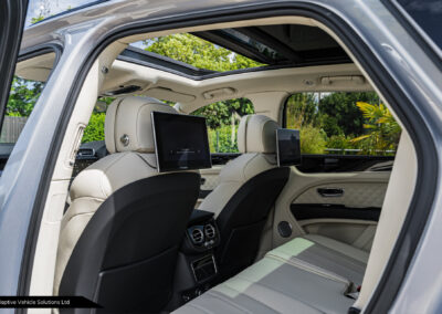2022 Bentley Bentayga S V8 Extreme Silver rear seat view with entertainment