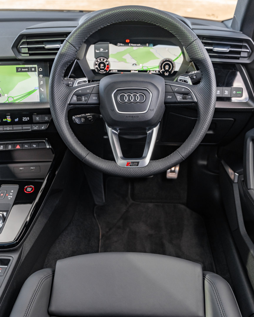 2023 Audi RS3 Vorsprung portrait view of steering wheel