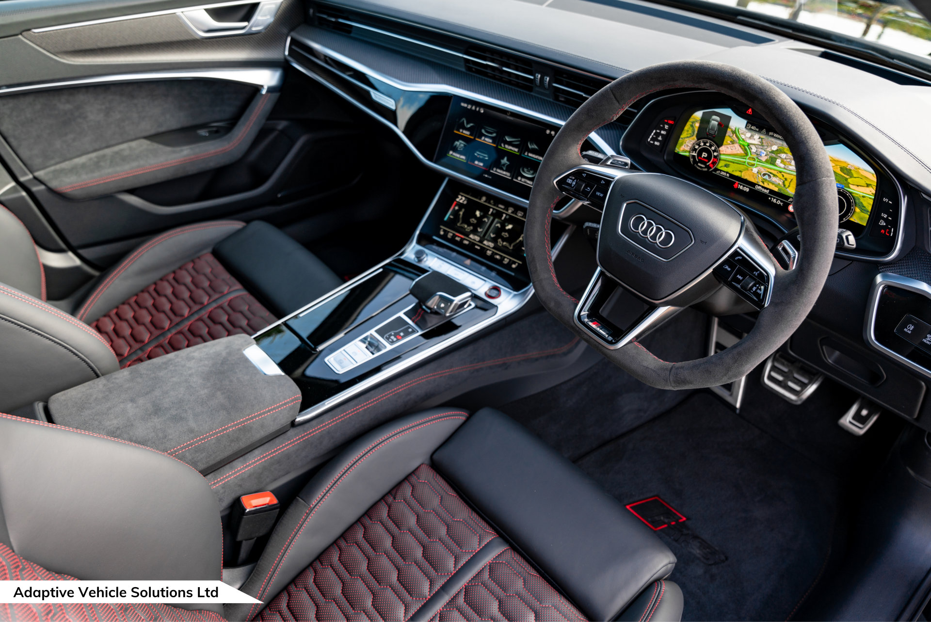 2024 Audi RS6 Performance Carbon Vorsprung Towbar Mythos Black driver side interior