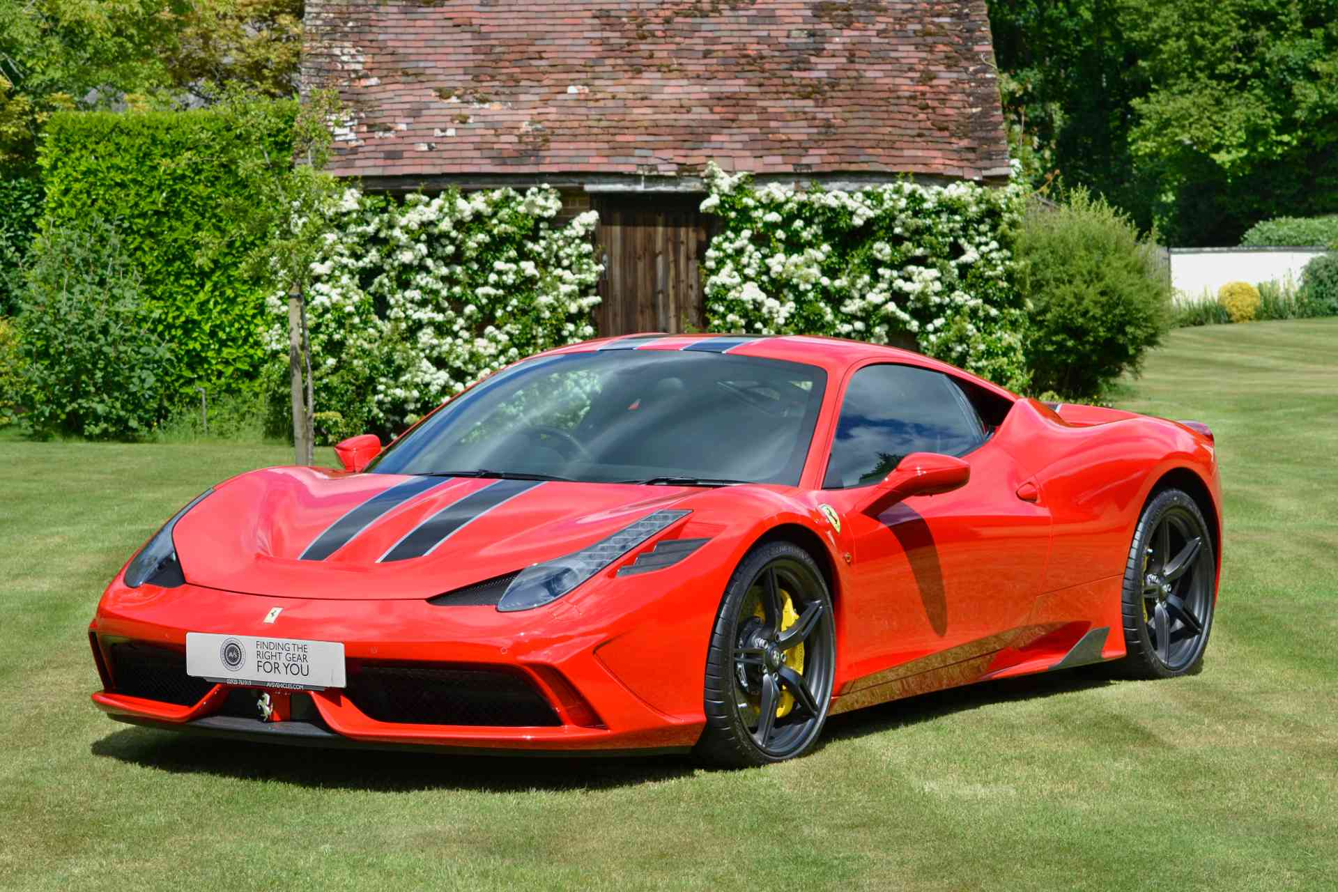 Ferrari 458 Speciale Sourced Ferrari 458 Speciale in Rosso Corsa with black stripes from near side front quarter